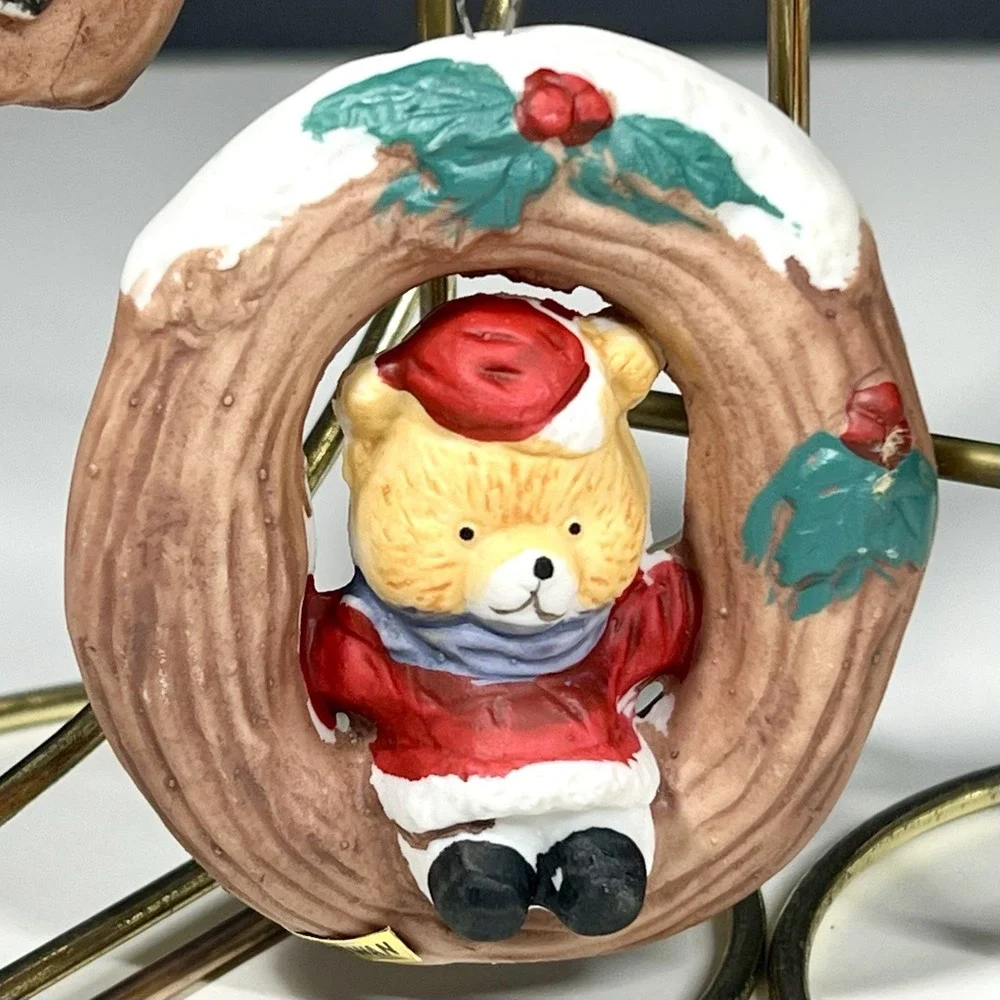 VTG Christmas Around The World JOY Teddy‎ Bears Letter Ornaments Set of 3 w/Box